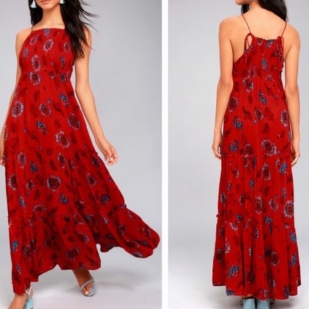 NWOT Free People Maxi Dress Red & Blue Size Small